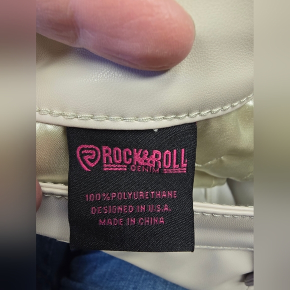 Rock & Roll Denim HIGH RISE EXTRA STRETCH FLARE FAUX LEATHER PANTS in Ivory - Picture 11 of 14